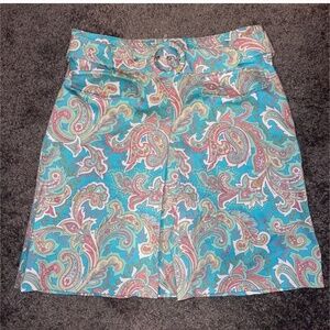 New pink blue floral paisley print skirt